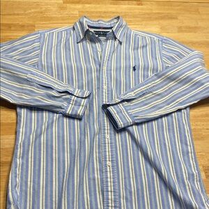 Ralph Lauren Mens Button Down Blue and Yellow Striped Shirt Size M 100% Cotton